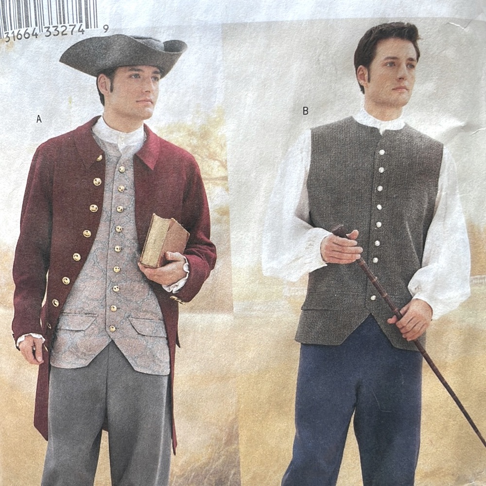 Historical costume sewing pattern 3072 Butterick sizes 44, 46 & 48 men’s